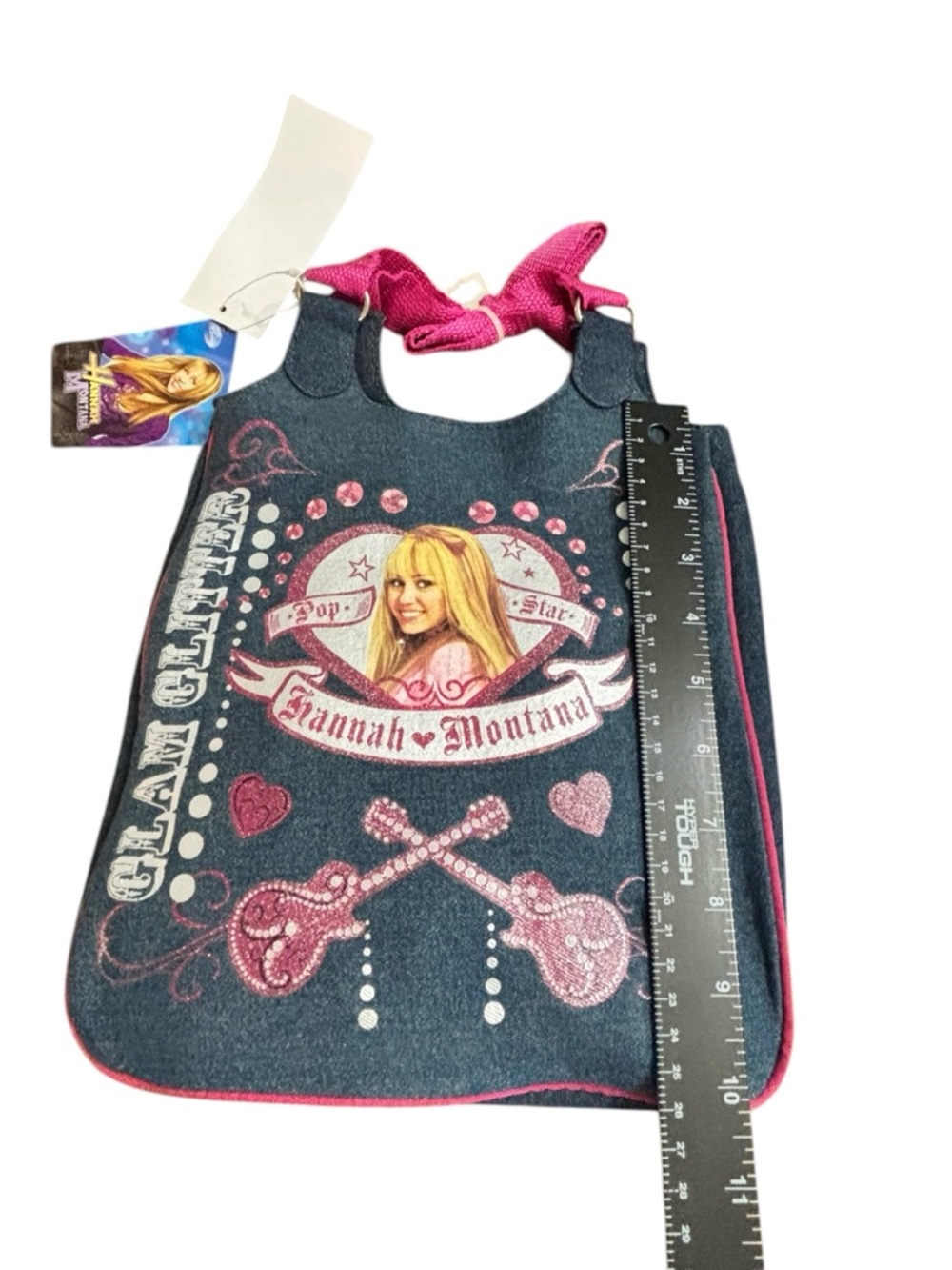 Vtg Disney Hannah Montana Tote Bag Girls Small Blue Pink Glitter Rock Pop Star - Picture 6 of 9